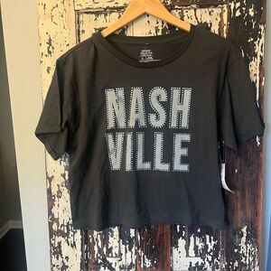 Bling Nashville Graphic crop T-Shirt. NWT. Size L. Organic Collective.
